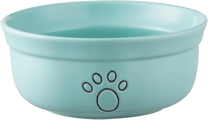 Ceramic Dog Bowls, Pet Feeding Bowls for Cats and Small Dogs 20 oz (6", Blue/Pink/White)
