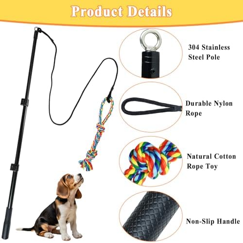 Flirt Pole for Dogs, Heavy Duty Dog Teaser Wand with 3 Replacement Rope - Image 2
