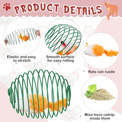 Jecery 5 Pcs Cat Toys Spring,Catnip Rats,Bright Color - Image 3