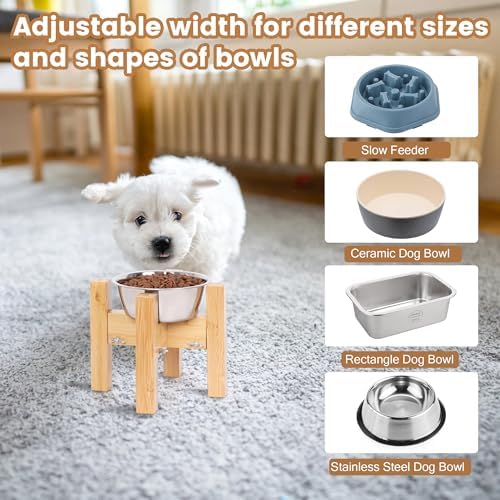Elevated Dog Bowl Stand Adjustable Dog Food Holder 7”H Small Bamboo - Image 6