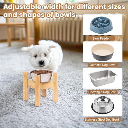 Elevated Dog Bowl Stand Adjustable Dog Food Holder 7”H Small Bamboo - Image 6