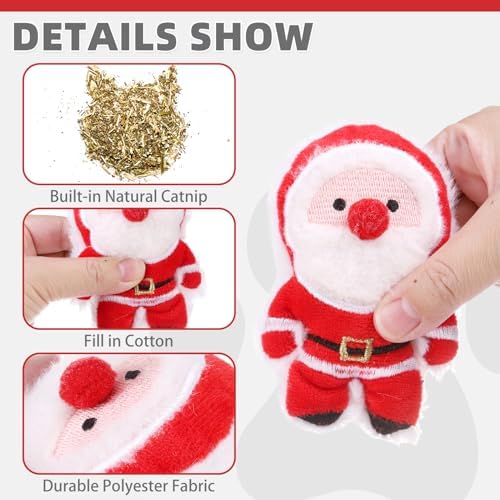 KOOLTAIL Christmas Cat Catnip Toys, 5 Pack Durable Soft Santa Claus Christmas Tree Candy Toy Filled with Natural Catnip, Interactive Bite Resistant Chew Teeth Cleaning Gift for Indoor Cats Kitten - Image 3