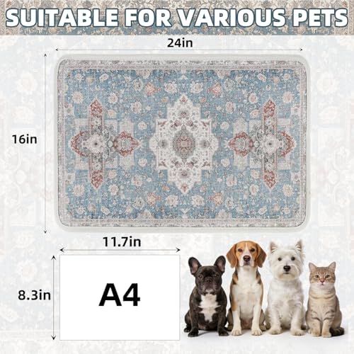PUPTECK Dog Food Mat, Absorbent Pet Feeding Bowl Mat, Non-Slip Dog Mat for Food and Water, Quick Dry No Stains Cat Placemats Pet Supplies for Messy Drinkers, Blue 16"x24" - Image 2