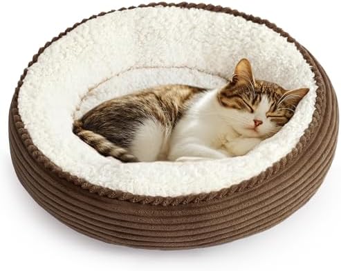 Love's cabin Round Donut Cat and Dog Cushion Bed, 20in Pet Bed for Cats or Small Dogs, Anti-Slip & Water-Resistant Bottom, Super Soft Durable Fabric Pet beds, Washable Luxury Cat Dog Bed Brown Stripe by Lovescabin