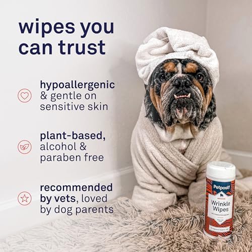 Petpost Large Wrinkle Wipes for Dogs | 60 Count 5x7 Dog Face & Wrinkle Cleaner | Gentle Pet Wipes with Coconut Oil & Aloe for Bulldogs, Pugs & Wrinkly Breeds | Dog Cleaning Wipes - Image 4