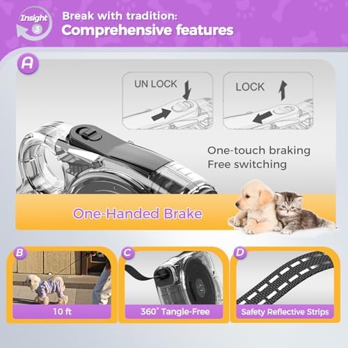 10 ft Retractable Dog Leash for Tiny & Small Dogs, Puppies, Cats - Image 4