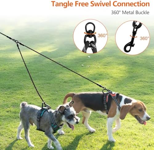 Taglory Double Dog Leash Coupler for Two Dogs, 1/3" Lightweight Dual Leash Extension for Small and Medium Dogs, No Tangle 360° Swivel, Reflective Rope, 30 Inch, Black - Image 2