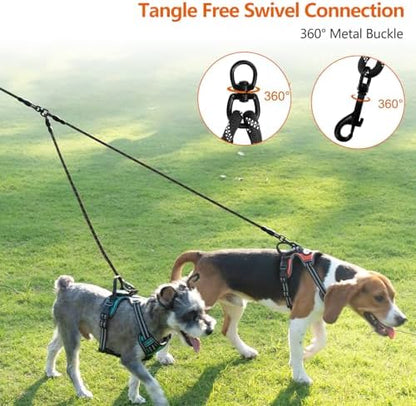 Taglory Double Dog Leash Coupler for Two Dogs, 1/3" Lightweight Dual Leash Extension for Small and Medium Dogs, No Tangle 360° Swivel, Reflective Rope, 30 Inch, Black - Image 2