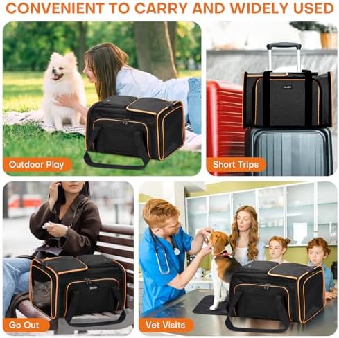 Pet Carrier, Large Soft Sided Expandable Travel Carrier with Steel Frame, Anti-Scratch Mesh, Removable Fleece Pad and Pockets for Cats, Dogs and Small Animals up to 15 lbs (Black, 4 Sides Expandable) - Image 3