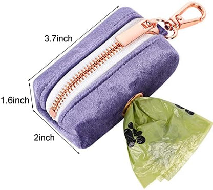 ARING PET Dog Waste Bag Dispenser, Velvet Doggy Poop Bags Holders Attach to Any Leashes, Purple Portable Washable Pet Waste Pouch Dispenser with Metal Zipper - Image 6