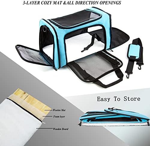 Soft Sided Carrier for Small Medium Cats Dogs,TSA Airline Approved Collapsible Travel Pet Carrier Medium Blue - Image 5