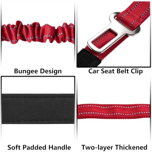 Bungee Shock Absorbing 5-6FT No Pull Heavy Duty Dog Leash, Red - Image 3