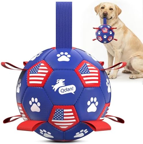 QDAN Dog Toys Soccer Ball with Straps, 8 Inch Dog Balls for Large Dogs by QDAN
