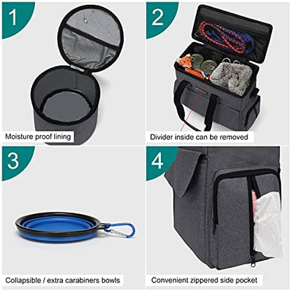 Modoker Weekend Dog Travel Bag with 2 Food Bags, 2 Bowls and Mat, Dark Gray - Image 3