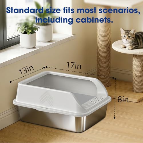Stainless Steel Litter Box with Lid, Kitten Metal Cat Litter Boxes High Sided Enclosed for Small Cat and Injured Cats Rabbit, Anti-Urine Leakage | Non-Stick Bottom & Includes Scoop - Image 6