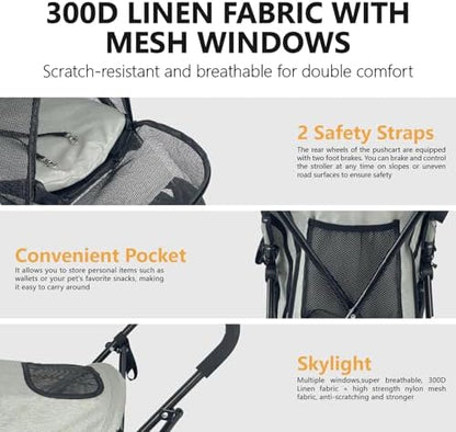 Elegant Umbrella-Shaped Doggy Stroller for Small Dogs, Small Pet Stroller for Medium Dogs, Ideal for 20 Lbs Medium Dogs & Small Dogs (Grey) - Image 5
