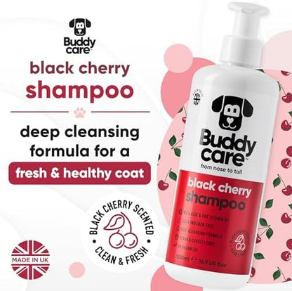 Black Cherry Dog Shampoo by Buddycare | Dry Skin & Itchy Skin Relief for Smelly Dogs | Deep Cleansing for Dogs Puppy Sensitive Skin | Dog Shampoo & Conditioner | with Aloe & Vitamin B5 (16.90oz) - Image 2