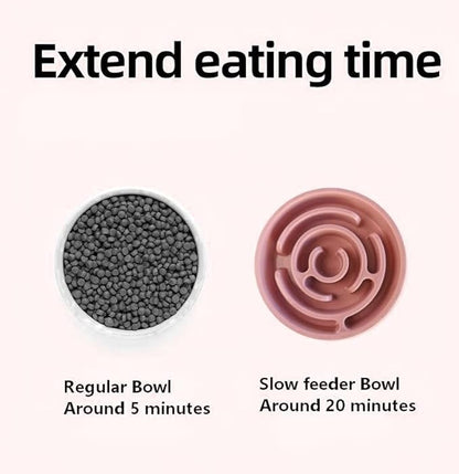 Pet Slow Feeder Bowl - Anti-Choking Maze Design, Universal for Dogs & Cats, Anti-Slip & Anti-Tip (Bowl-Pink)