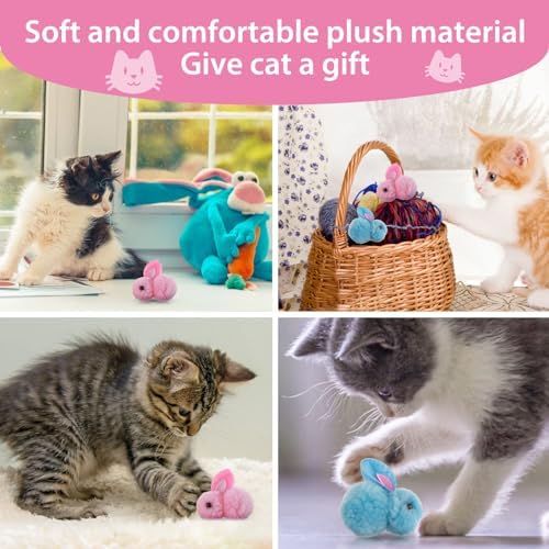 Amaxiu 10Pcs Cat Plush Toy Balls, Cute Bunny Shape Kitten Pompom - Image 6