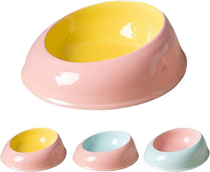 15° Inclined Cat Bowl Optimal Neck Support, Effortless Eating 6.89-Inch Wide and 2.05-Inch Tall Saucer with 7.04-Ounce Capacity Pet Bowl for Cats and Small Dogs（Pink Yellow）