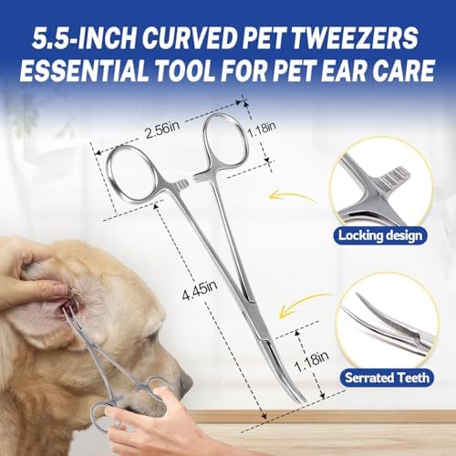 Dog Ear Hair Removal Tool & Ear Powder, 5.5-Inch Curved Forceps - Image 4