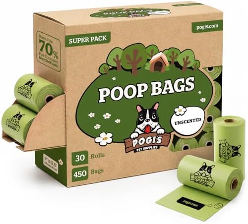 Pogi’s Dog Poop Bags – Leak-Proof & Extra Thick Pet Waste Bags (Unscented, 30 Rolls, 450-Count) by PogisPetSupplies