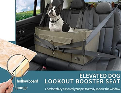 Petsfit Dog Booster Seat for 2 Small Dogs or Medium Dog up to 55 lbs, Large Dog Car Seat with 2 Big Pockets for Cars, Trucks and SUVs (Large, Brown) - Image 2
