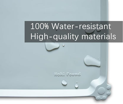 Hoki Found L Silicone Pet Feeding Mats with Higher Lips - Non Slip Pet Dog Cat Bowl Mats - Waterproof - Suitable for Carpet - Battleship