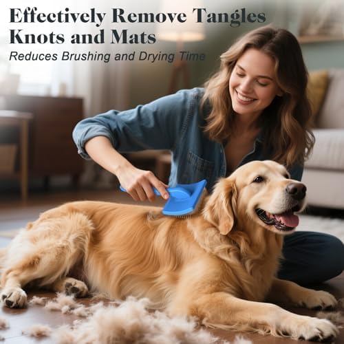 2PCS Slicker Brush for Dogs & Pet Comb,Professional Dog Grooming Brush (Goldendoodles,Poodles,Labradoodles) with Extra Long Pins to Effectively Remove Tangles, Knots and Mats (Blue, Gentle Large) - Image 2