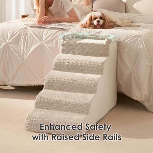 EHEYCIGA 5-Step Curved Dog Stairs for High Beds 20.7" H, Beige - Image 5