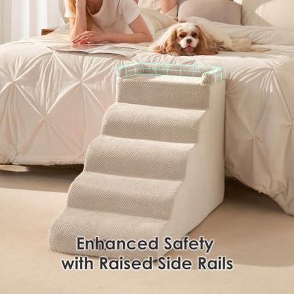 EHEYCIGA 5-Step Curved Dog Stairs for High Beds 20.7" H, Beige - Image 5