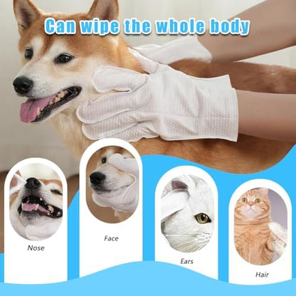 Dog and Cat Cleaning Gloves, Cleaning and Deodorizing Grooming Gloves, Dog and Cat Fur Face, Ears, Eyes, Paws Cleaner, Pet Grooming Wipes, Nourishing Fur, for Daily Care and Travel, No Rinse (12 Pcs) - Image 3