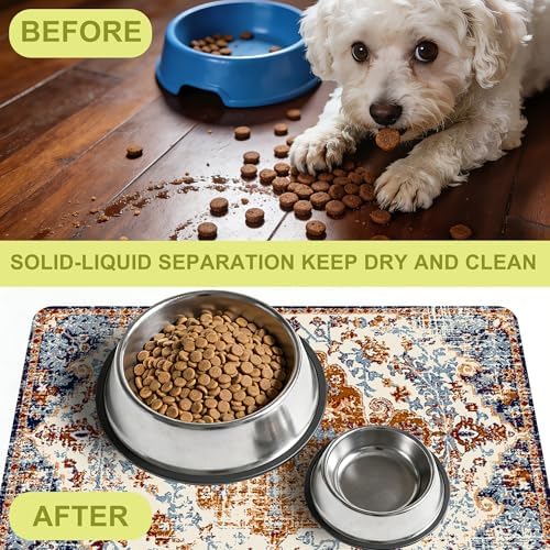 Cat Food Mat Pet Feeding Mats Dog Bowls Mat Cat Water Mat 12x20 Inch Boho3 - Image 2