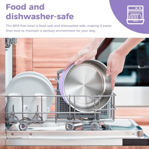 WENBOKMIN Dog Bowl, Stainless Steel Food and Water Bowl, 64oz, Light Purple | Non Slip Quiet Bottom, Easy to Clean, Dishwasher Safe - Image 3