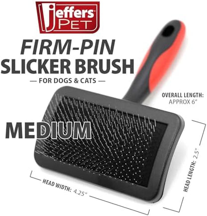 Jeffers Pet Hard Pin Universal Slicker Brush for Dogs, Cats, Horses – Firm Bristles Grooming Tool, Detangling, Tangle Free Coat, Mats, Shedding, Curved Head, Travel Friendly, Easy Storage - Medium - Image 5