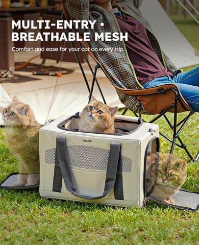 Pecute Cat Carrier Stable, Pet Carrier with Privacy Partition,Beige - Image 5