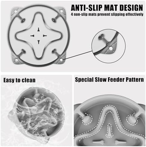 Slow Feeder Dog Bowls Medium Breed, Dog Food Bowl Medium Anti-Choking Bloat Stop Puzzle Healthy Eating Bowl (Gray, 2 Cup) - Image 3