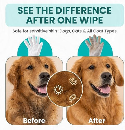 Hypoallergenic Pet Glove Wipes for Dogs & Cats - 7 Individually Wrapped Disposable No-Rinse Grooming Mitts | Lick-Safe Waterless Cleaning Gloves for Paws, Butt, Face & Fur | Deodorizing & Soft - Image 2
