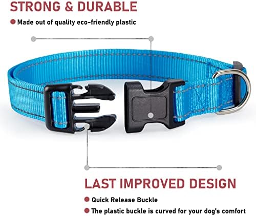Reflective Dog Collar with Buckle Adjustable Safety Nylon Collars for Small Medium Large Dogs, Blue M - Image 2