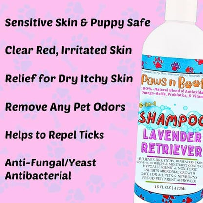 6-in-1 Dog Shampoo - Fast Relief for Allergies, Dry, Itchy, Skin. Premium & Beneficial Ingredients to Repair and Nourish The Skin/Coat. 100% Natural, Organic, Plant-Based, Lavender-Retriever - Image 2