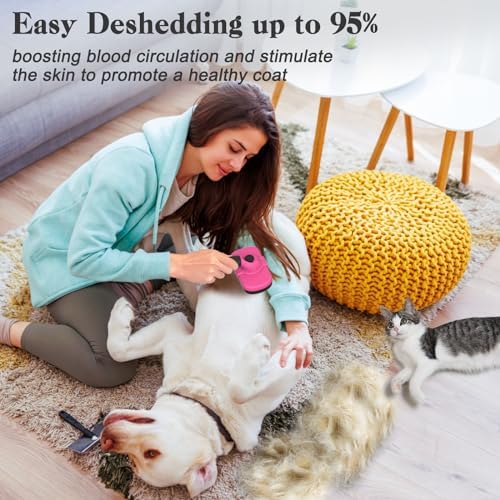 Dipoo Self-Cleaning Pet Grooming Brush - Skin-Friendly Deshedding Tool for Dogs & Cats in Pink, Removes Loose Hair and Tangles - Image 5