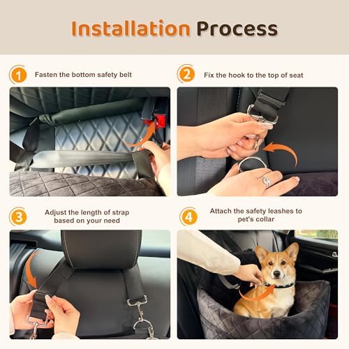 Dog Car Seat for S/M Dogs, Memory Foam Dog Booster Car Seat Up to 35lbs, Detachable Washable Pet Travel Bed with Side Pockets and 2 Safety Belts, Easy to Install (Black) - Image 4