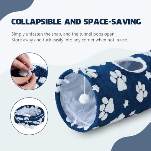 Straight Cat Tunnel for Indoor Cats 47"x12", Blue Paw - Image 6