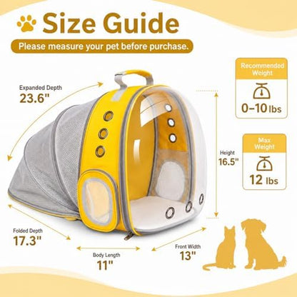 Cat Backpack Carrier Back Expandable Bubble Pet Carrier Backpack for Large Cat, Kitten and Dog, Designed for Hiking, Travelling and Outdoor Use (Back Expandable-Yellow) - Image 2