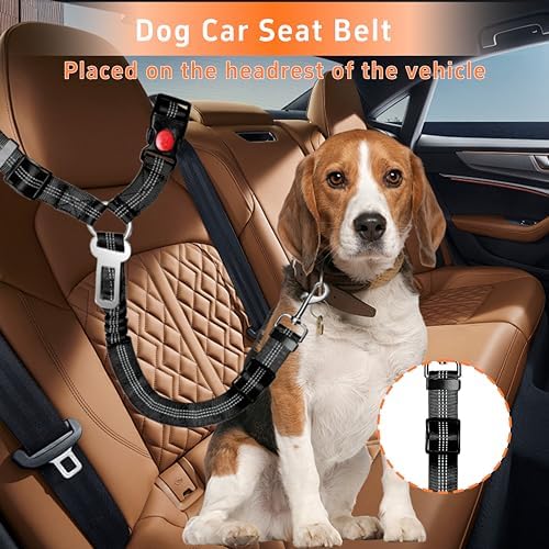 Seyezo Dog Car Seat Belt for Car, 2 Piece Set Retractable Dog Car Harness Adjustable Reflective Dog Seatbelt for Vehicle Headrests, Dog Safety Restraint Seatbelt Heavy Duty& High Elastics, Black - Image 3