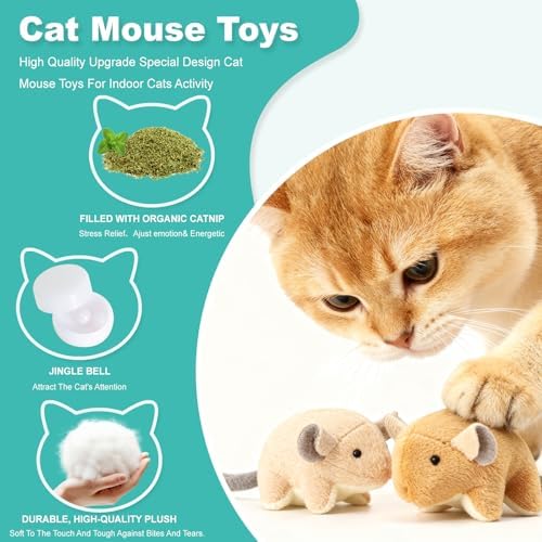 Plush Catnip Mice Toys with Rattle Sound- 2 Pcs Interactive Cat Toys for Indoor Cats, Durable Stress Relief Eco-Friendly Small Mouse Chew Playthings（with Catnip Bag - Image 2