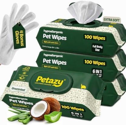 Petazy Pet Wipes for Dogs & Cats - Paws, Ears & Butt Cleaning, 400 Count by Petazy