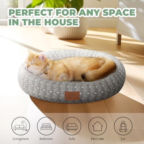 Zerbuger 20in Grey Pattern Round Dog Bed Sofa for Dogs Cats, Washable - Image 4