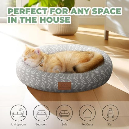 Zerbuger 20in Grey Pattern Round Dog Bed Sofa for Dogs Cats, Washable - Image 4