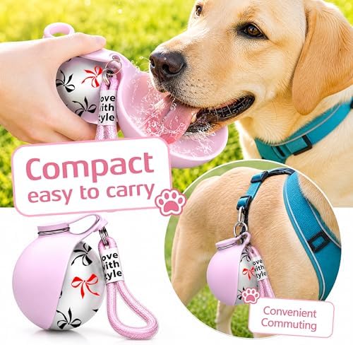 Portable Dog Water Bottle for Walking, 10oz Stainless Steel Pet Water Dispenser with Foldable Silicone Bowl, Leak-Proof Puppy Water Bottle for Small Dogs&Cats,Travel Hiking Outdoor Use(Pink Bow Print) - Image 6